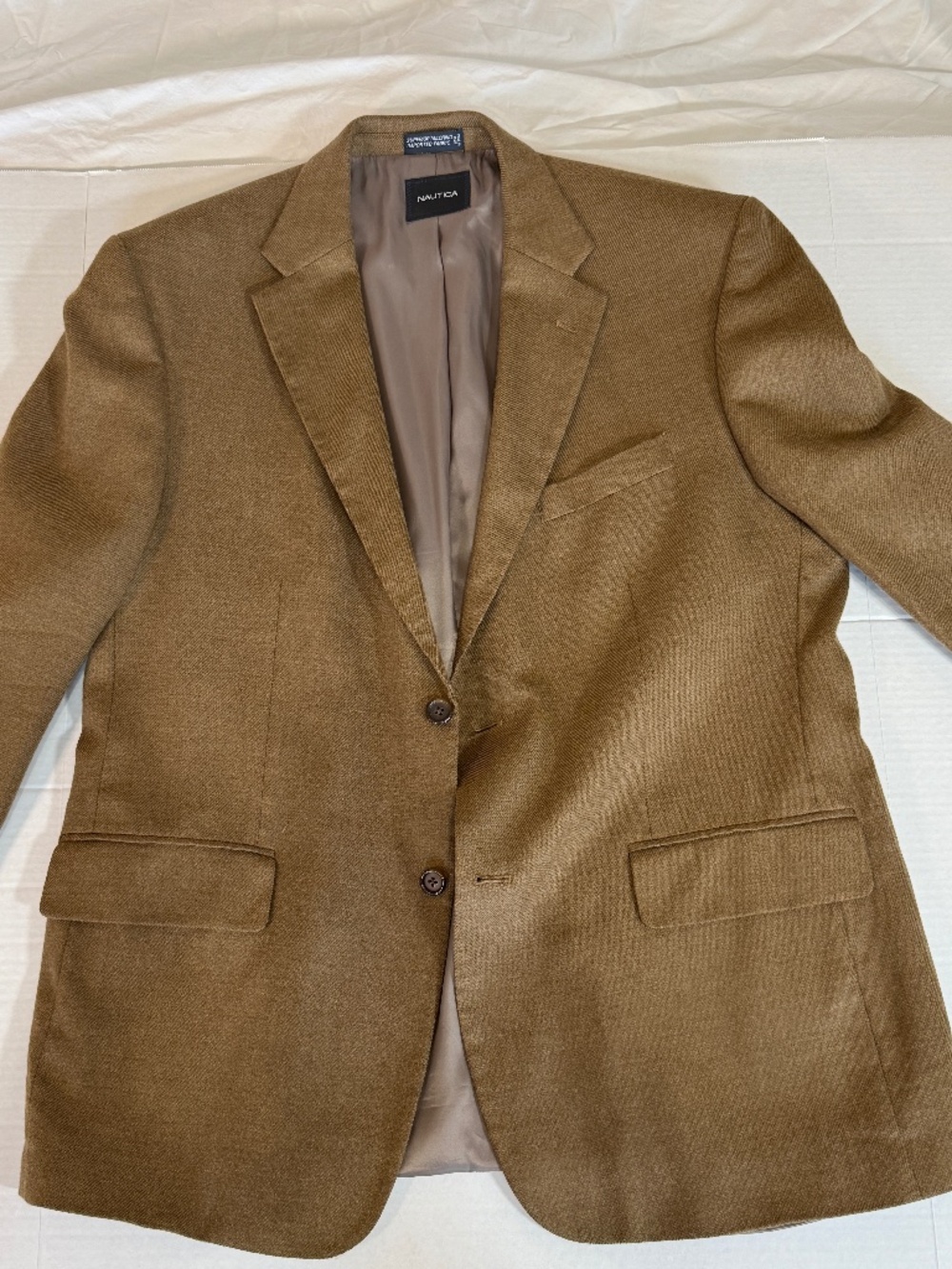 Nautica Blazer Mens 46 R Brown Classic Sport Coat, 2 button, 97% lambs woo